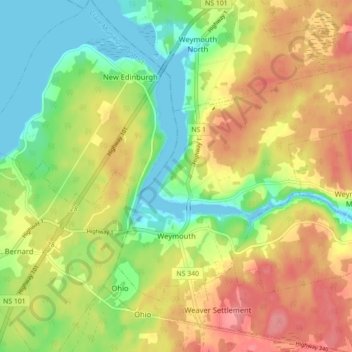 Топографическая карта Weymouth, высота, рельеф