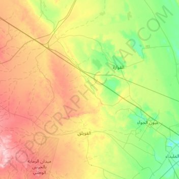 Топографическая карта Uyun Al Jiwa, высота, рельеф