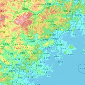 Топографическая карта 莆田市, высота, рельеф