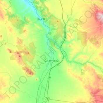 Топографическая карта Calamocha, высота, рельеф