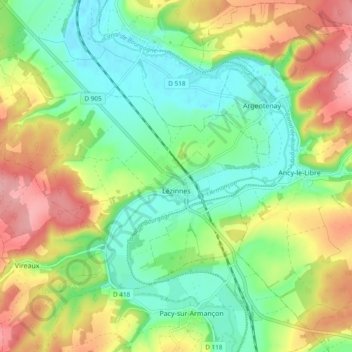Топографическая карта Lézinnes, высота, рельеф