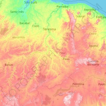 Топографическая карта Piauí, высота, рельеф