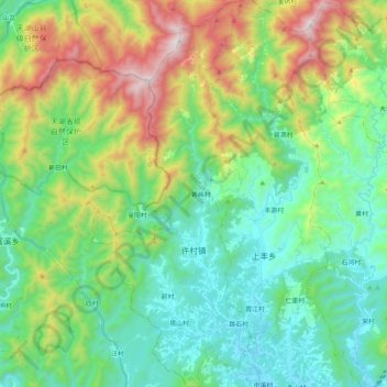 Топографическая карта 许村镇, высота, рельеф