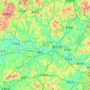 Топографическая карта Учжоу, высота, рельеф