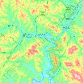 Топографическая карта 快大茂镇, высота, рельеф
