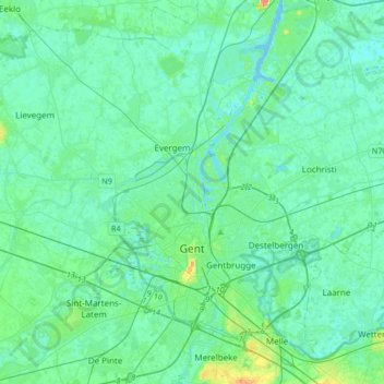 Топографическая карта Гент, высота, рельеф