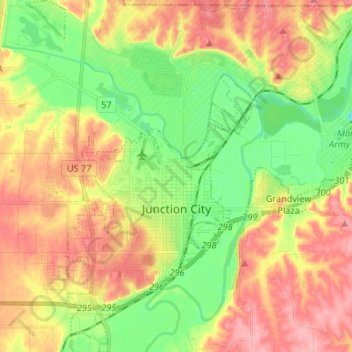 Топографическая карта Junction City, высота, рельеф