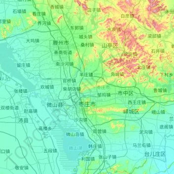Топографическая карта Zaozhuang City, высота, рельеф