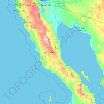 Топографическая карта Baja California, высота, рельеф