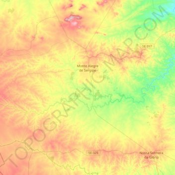 Топографическая карта Monte Alegre de Sergipe, высота, рельеф
