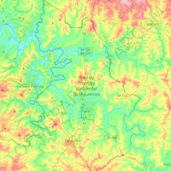 Топографическая карта Tietê, высота, рельеф