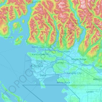 Топографическая карта Metro Vancouver Regional District, высота, рельеф
