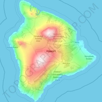 Топографическая карта Hawaii, высота, рельеф