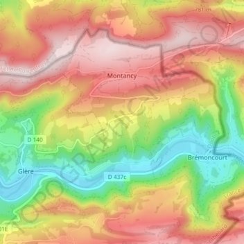 Топографическая карта Montancy, высота, рельеф