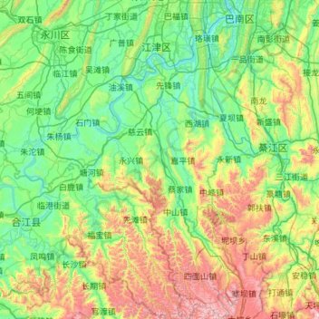 Топографическая карта Jiangjin District, высота, рельеф