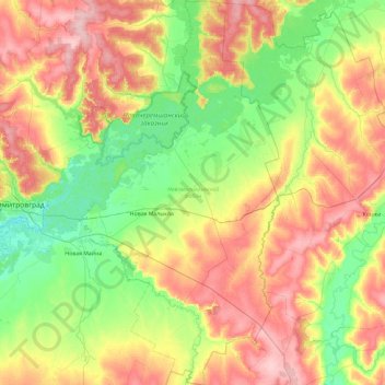 Топографическая карта Новомалыклинский район, высота, рельеф