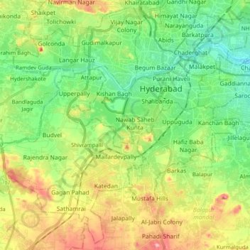 Топографическая карта Greater Hyderabad Municipal Corporation South Zone, высота, рельеф