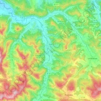 Топографическая карта Dun, высота, рельеф