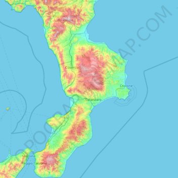 Топографическая карта Calabria, высота, рельеф