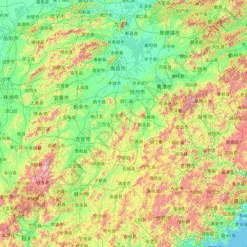 Топографическая карта 江西省, высота, рельеф