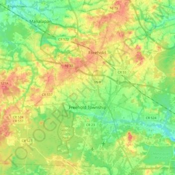 Топографическая карта Freehold Township, высота, рельеф