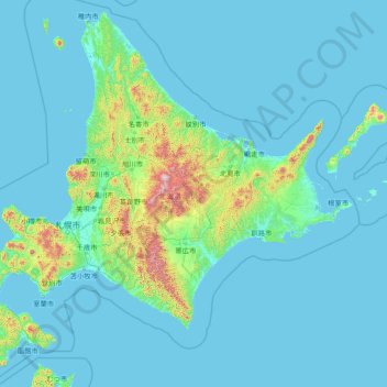 Топографическая карта 北海道, высота, рельеф