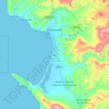 Топографическая карта Ensenada, высота, рельеф