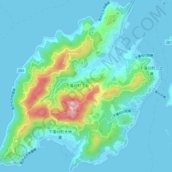 Топографическая карта 下蒲刈島, высота, рельеф
