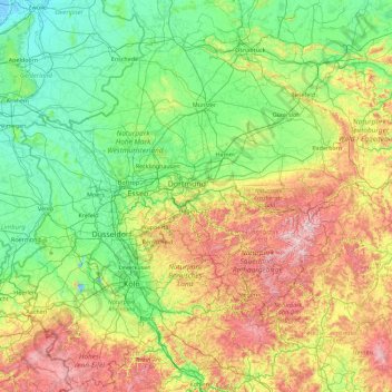 Топографическая карта Северный Рейн-Вестфалия, высота, рельеф