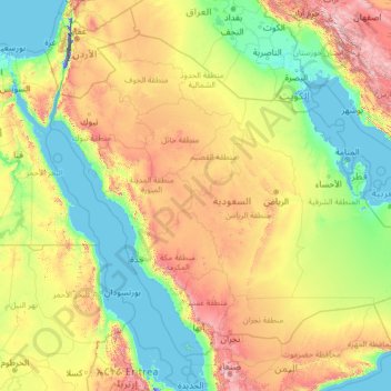 Топографическая карта Саудовская Аравия, высота, рельеф