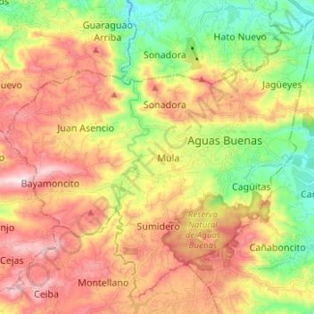 Топографическая карта Aguas Buenas, высота, рельеф