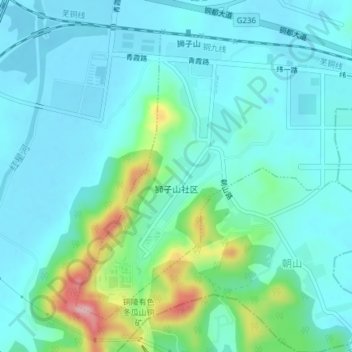 Топографическая карта 狮子山社区, высота, рельеф
