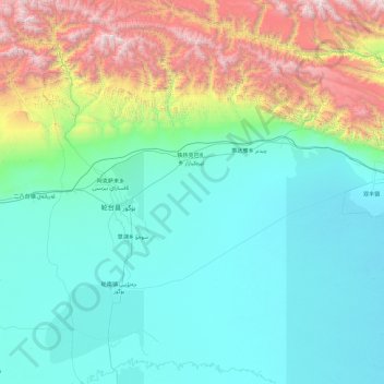 Топографическая карта Luntai County, высота, рельеф