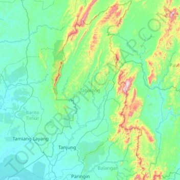 Топографическая карта Tabalong, высота, рельеф