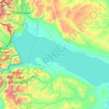 Топографическая карта Lago Viedma, высота, рельеф