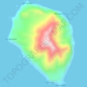 Топографическая карта остров Броутона, высота, рельеф