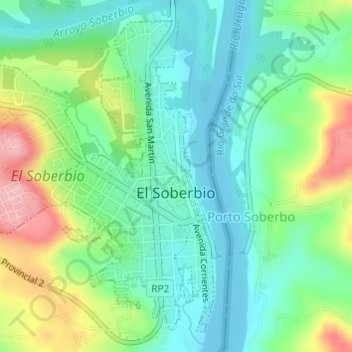 Топографическая карта El Soberbio, высота, рельеф
