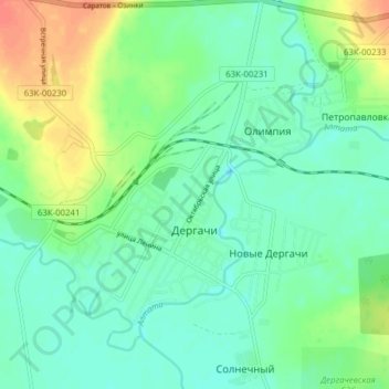 Топографическая карта Дергачи, высота, рельеф