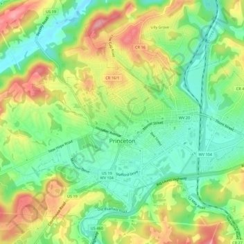 Топографическая карта Princeton, высота, рельеф