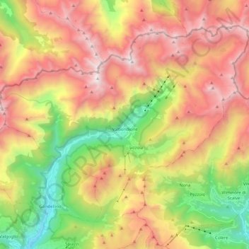 Топографическая карта Valbondione, высота, рельеф