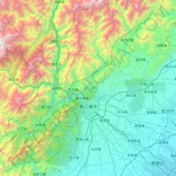 Топографическая карта 都江堰市, высота, рельеф