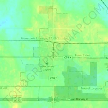 Топографическая карта Withee, высота, рельеф