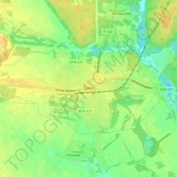 Топографическая карта Тума, высота, рельеф