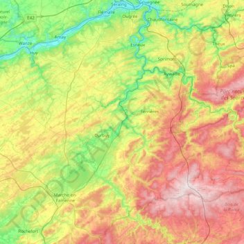 Топографическая карта Ourthe, высота, рельеф