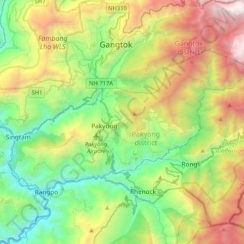 Топографическая карта Pakyong, высота, рельеф