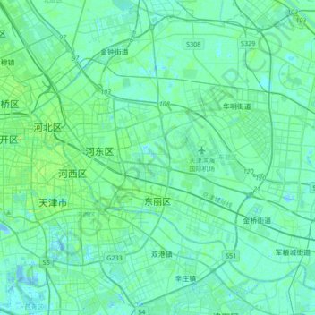 Топографическая карта 东丽区, высота, рельеф