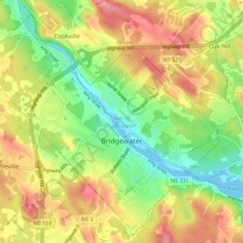 Топографическая карта Bridgewater, высота, рельеф