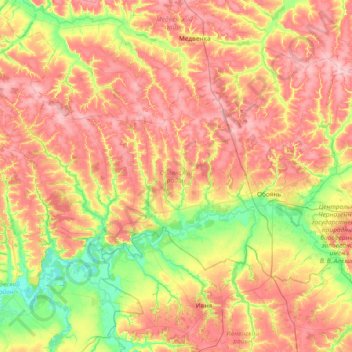 Топографическая карта Обоянский район, высота, рельеф