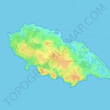 Топографическая карта L'Île-d'Yeu, высота, рельеф