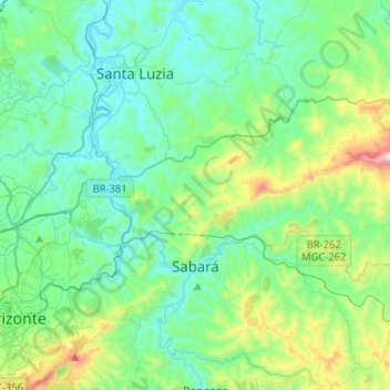 Топографическая карта Sabará, высота, рельеф